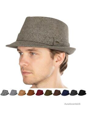 Mens Wool Blend Fedora Hat Adjustable Short Brim Classic Dress Hat